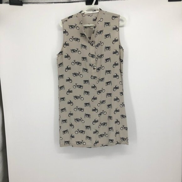 Equipment Ryder Silk Motorcycle print sleeveless shirt dress  small tan black - Picture 16 of 16